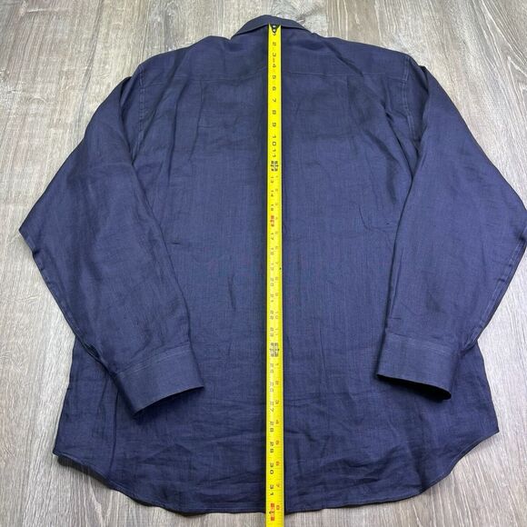 Idea Uomo Linen Button Up Shirt Men's Size M Medium Navy Blue Made In Italy - Picture 12 of 13